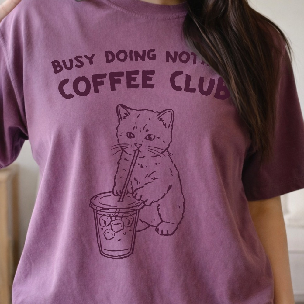 Busy Doing Nothing Coffee Club Cat Graphic Tee